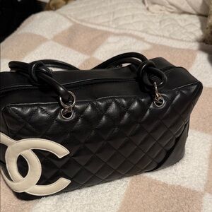 CHANEL Black and White Quilted Shoulder Bag
